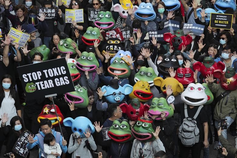 Shiba, Pepe the Frog, dan babi protes: Meme internet menjadi hidup di rapat umum Hong Kong